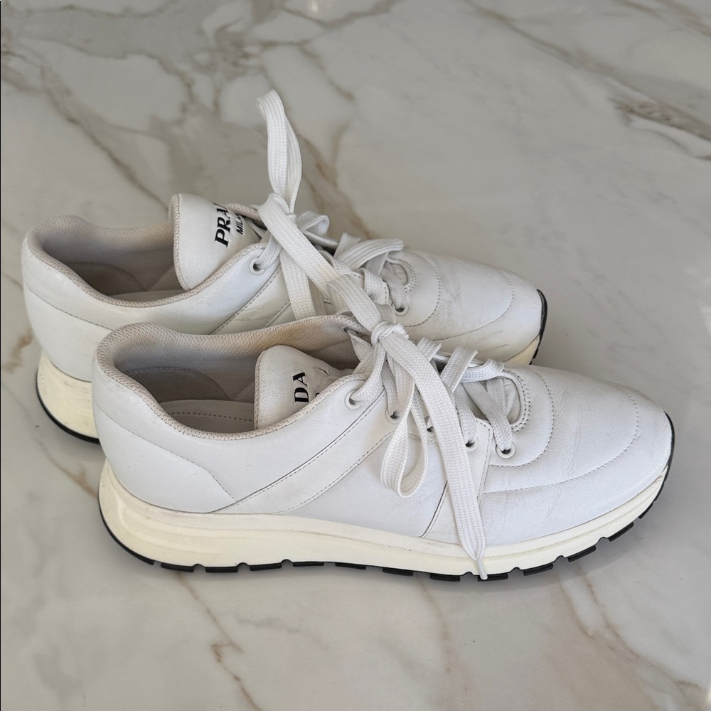 Prada White Lace-Up Sneakers - Picture 2 of 3
